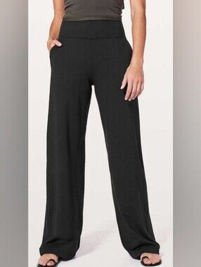 Lululemon Wind Down Pants 32"Black Wide Leg Travel Stretch French Terry 2